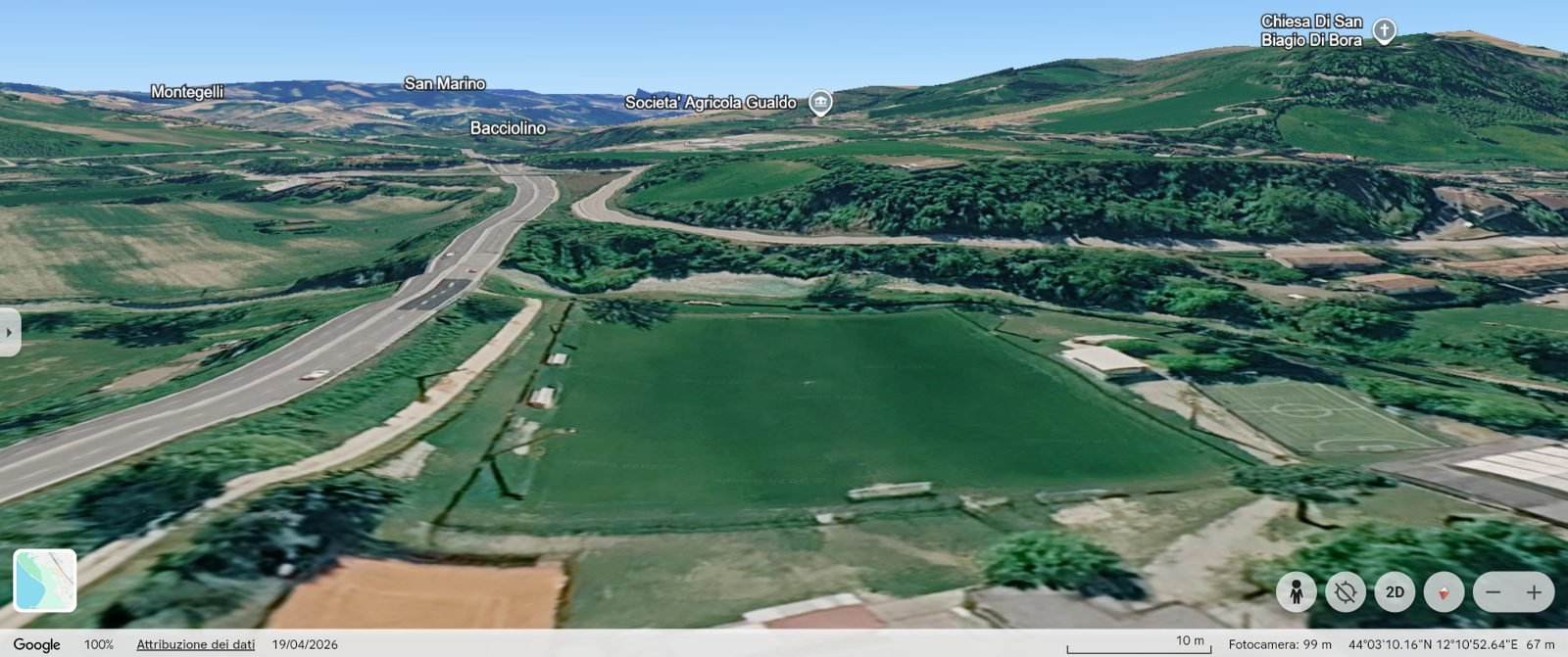 Il campo di Borello lungo il Savio, in fondovalle: il più basso dei nostri.